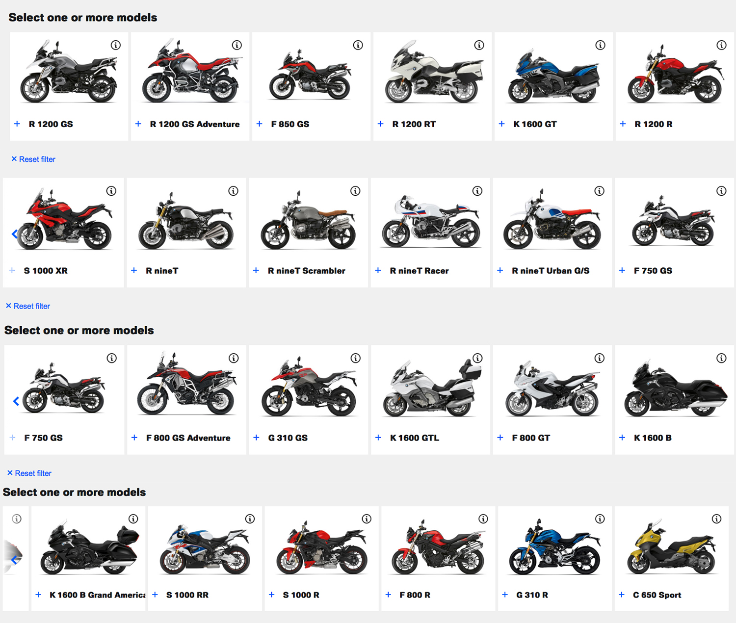 在Rent A Ride網站上，羅列出BMW Motorrad旗下的所有車款，不過每一間經銷商能出租的車款也會有些許的差異和不同